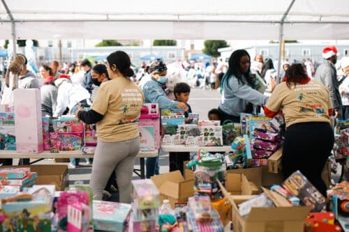 Toys at a giveaway event for children.